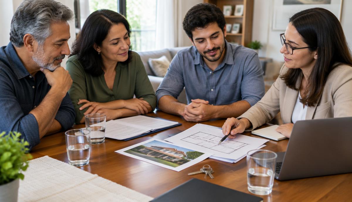 Família e profissional analisando um imóvel herdado